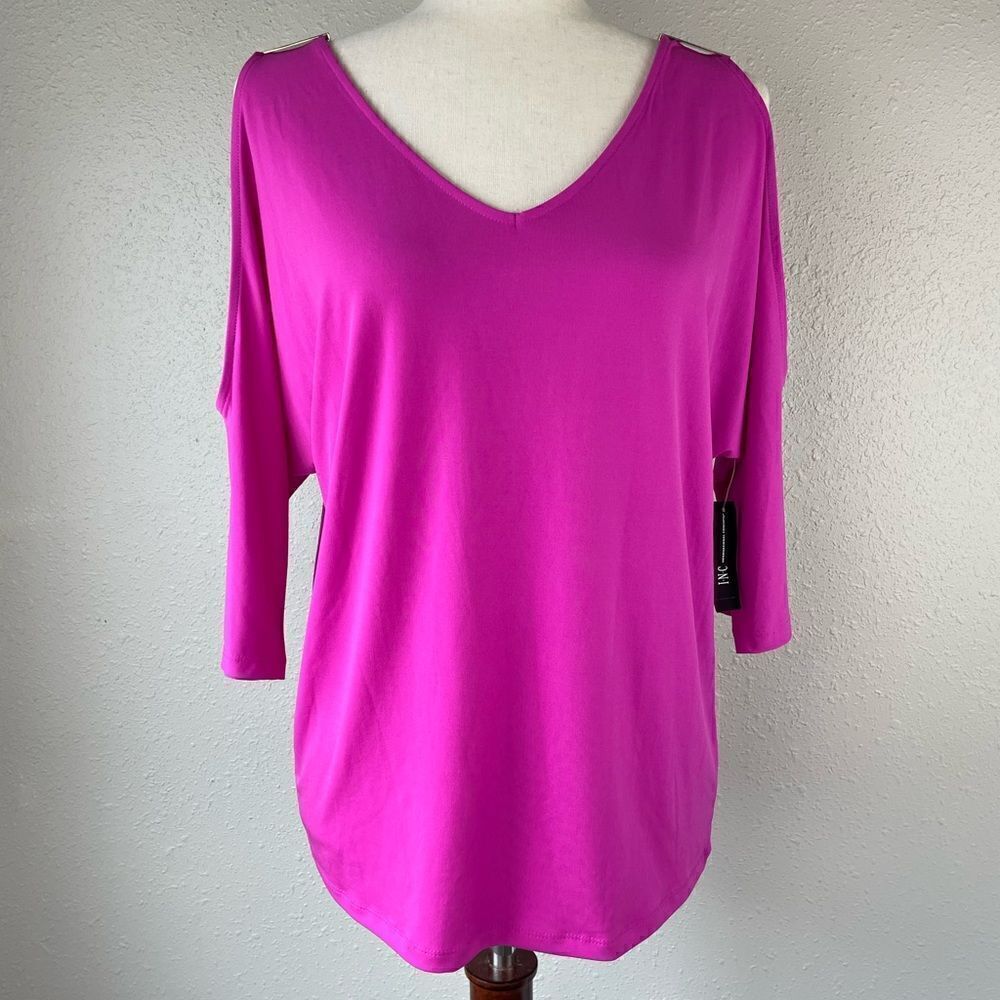 NWT INC International Concepts Magenta V-Neck Blouse Top Size M